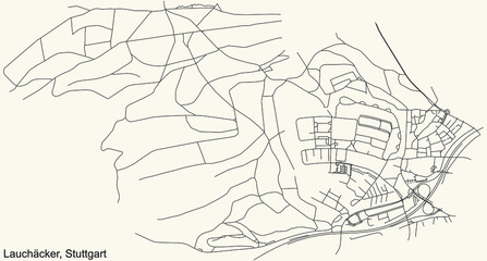 Black simple detailed street roads map on vintage beige background of the quarter Lauchäcker of district Vaihingen of Stuttgart, Germany