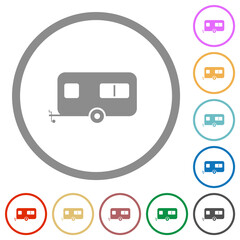 Caravan trailer flat icons with outlines