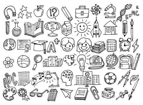 Set of Doodle Back to School Hand drawn, Set elements for your design,educations tools.-Vector illustration