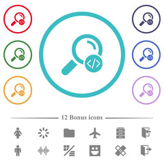 Search programming code flat color icons in circle shape outlines