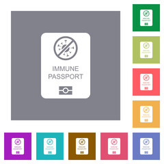 Immune passport square flat icons