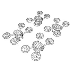 Drone flying with action video camera. Wireframe low poly mesh vector illustration