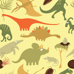 Cute vector dinos pattern for kids with positive colours