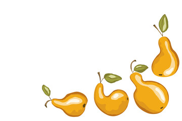 Pear icon set solated on white background. Frame with natural delicious fresh ripe tasty fruit. Template vector illustration for packaging, banner, card and other design. Food concept. Copy space