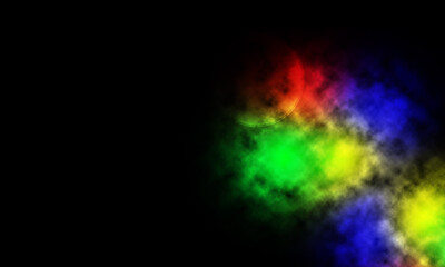 Animated multi-colored powder, mixing color, dark background