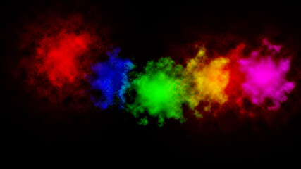 Animated multi-colored powder, mixing color, dark background