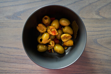 Typical big spanish olives snack