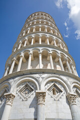 The famous Leaning Tower photographed from an unusual point of view (Italy - Tuscan - Pisa)