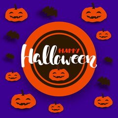 Happy Halloween background with pumpkins and bats