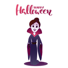 Happy Halloween, girl in halloween costume, vector illustration