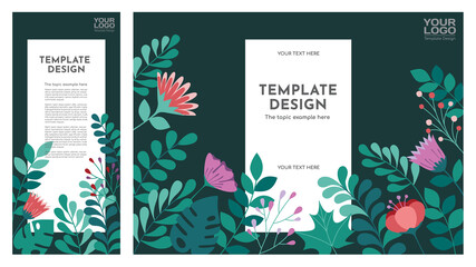 Hand drawn floral template design, Vector layout ornament green concept for presentation, printing, magazine, book, poster
