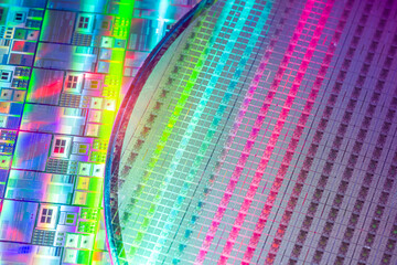 silicon wafer reflecting different colors.