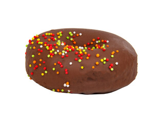 Chocolate glazed donut eaten isolated on the white background