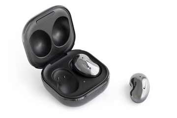 Wireless headphones in a case
on white background