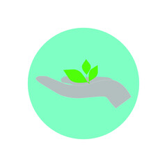 Hand. Green leaf. Vector. Icon.