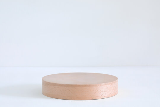 Wooden Cylinder Product Podium On White Background