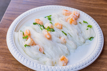 Close up shot of shrimp rice roll