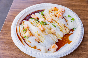 Close up shot of shrimp rice roll
