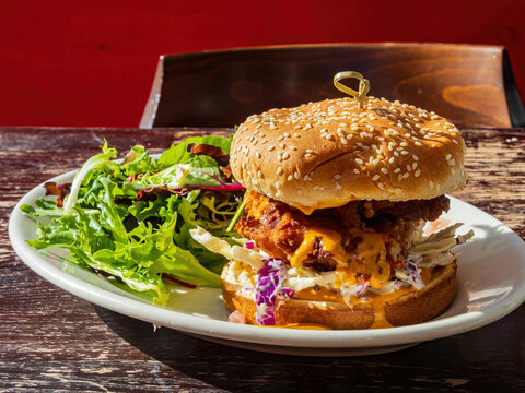 Close Up Shot Of Deep Fried Chicken Sandwich Stock 写真 Adobe Stock