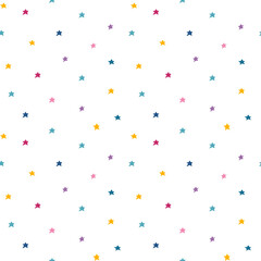 Seamless pattern with colorful stars. Hand drawn vector illustration. Seamless pattern for wallpapers, kids textile, cards, stationery, wrapping.