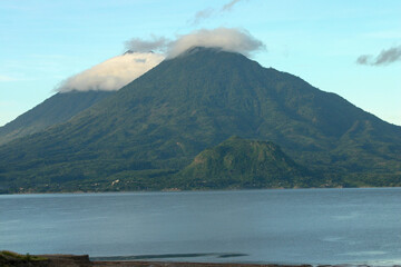  View of the Volcanoes on Lake Atitlan near Pananjachel Guatemala