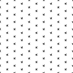 Square seamless background pattern from black plane symbols. The pattern is evenly filled. Vector illustration on white background