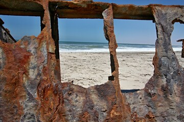 Wreck ship in Skeleton Coast National Park. Namibia. Africa.