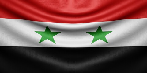 Hanging wavy national flag of Syria with texture. 3d render.