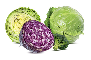Cabbage collection isolated on white background