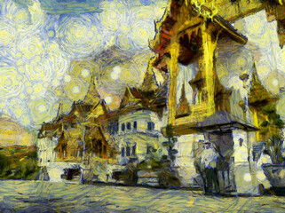 Fototapeta premium Grand Palace, Bangkok Illustrations creates an impressionist style of painting.