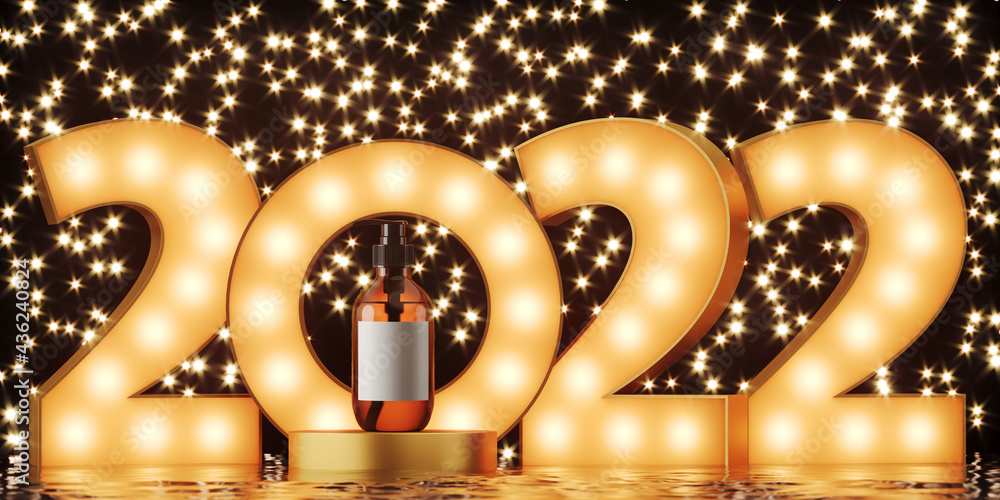 Poster abstract background for online and shopping concept. light box 2022 alphabet letters and podium on l