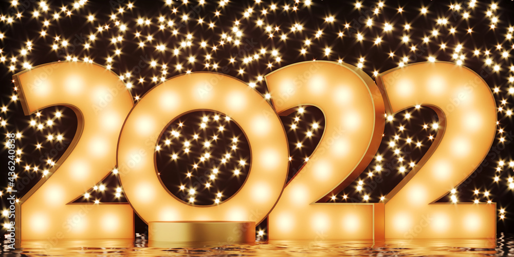 Poster abstract background for online and shopping concept. light box 2022 alphabet letters and podium on l