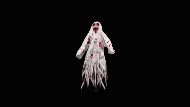 Halloween day. Ghost character bone dancing. 3d rendering, realistic CGI,3d mapping cartoon, Included in the end of the clip with Alpha matte.