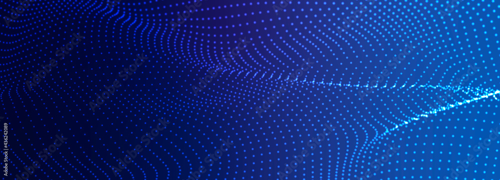 Poster Abstract digital wave of particles. Futuristic point wave. Technology background vector. Vector illustration