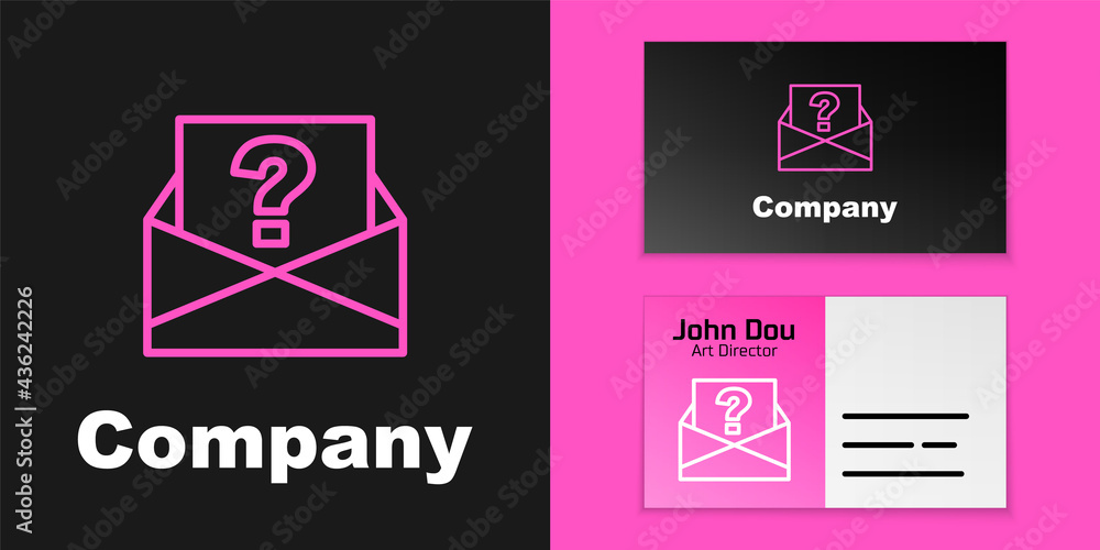 Aufkleber pink line envelope with question mark icon isolated on black background. letter with question mark s
