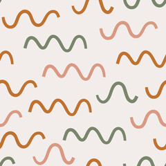 Vector seamless pattern in earthy colors with abstract geometric shapes and figures. Contemporary background for wallpaper, web design and fabric. Flat vector repeatable backdrop
