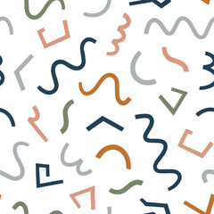 Vector seamless pattern in earthy colors with abstract geometric shapes and figures. Contemporary background for wallpaper, web design and fabric. Flat vector repeatable backdrop