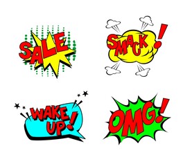 comic speech bubble set with text vector illustration