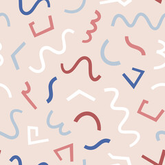 Hand drawn geometric seamless pattern. Vector abstract background with shapes. Contemporary modern vector illustration. Perfect for wallpaper, decorative design, fabric, prints. Bright colors