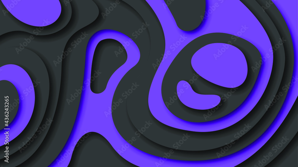 Poster purple and black wavy abstract paper cut background vector shadows 3d smooth objects modern design