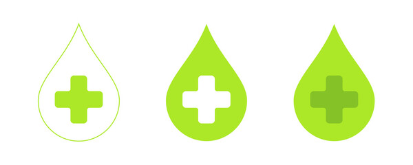 Obraz premium Blood drop icons set. Cross and donation.