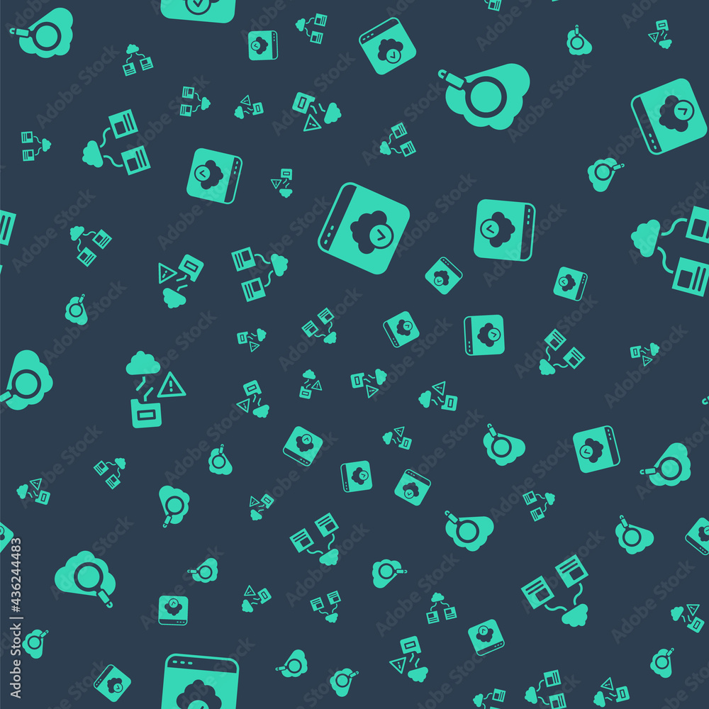 Aufkleber set cloud technology data transfer, search cloud computing, and on seamless pattern. vector