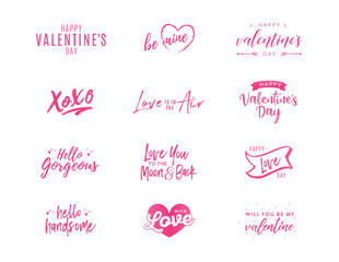 Valentine's Day Text Set, Isolated Valentine's Text, Valentine's Background, Happy Valentine's Day, Love Text, Be Mine Text, XOXO, Love You, Greeting Card Vector Illustration Background