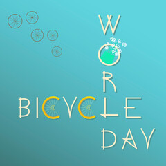 Fototapeta na wymiar World Bicycle Day 2021 vector illustration lettering with flowers