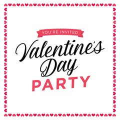 You're Invited, Valentine's Day Party, Heart Border, Party Invitation, Romantic Getaway, Romantic Party Invitation, Valentine's Day Greeting Card, Social Media Marketing Text, Vector Holiday Text