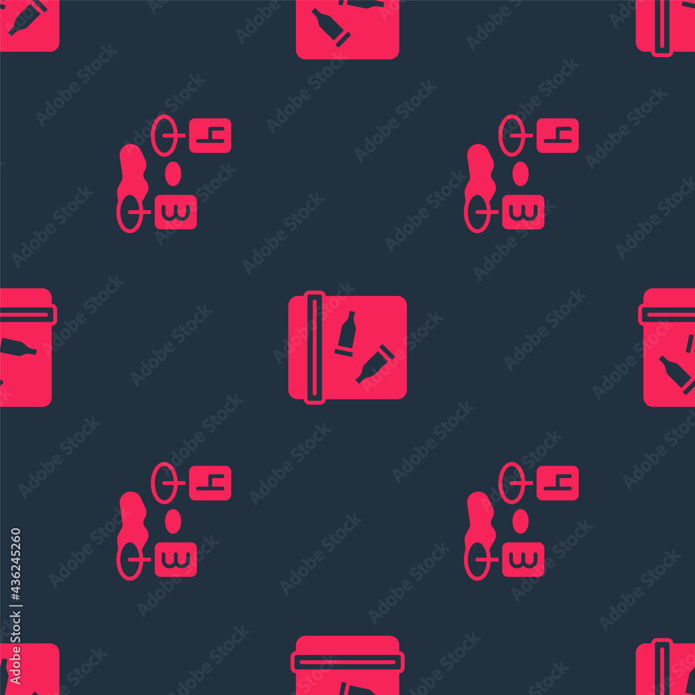Poster set marker of crime scene and evidence bag with bullet on seamless pattern. vector