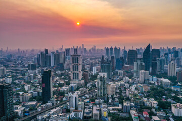 Fototapeta na wymiar Bangkok Aerial view, above Sukhumvit and Thonglor district in Thailand