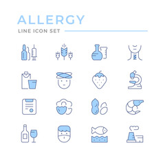 Set color line icons of allergy isolated on white