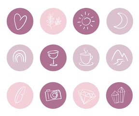 Vector set of round highlights covers, posts and stories for social media.