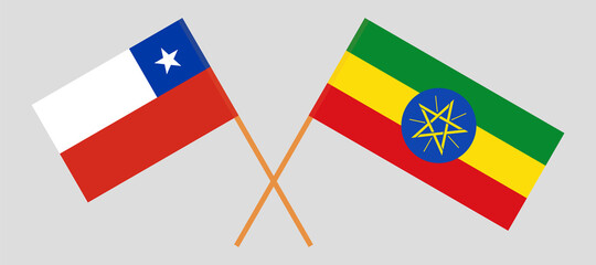 Crossed flags of Chile and Ethiopia. Official colors. Correct proportion